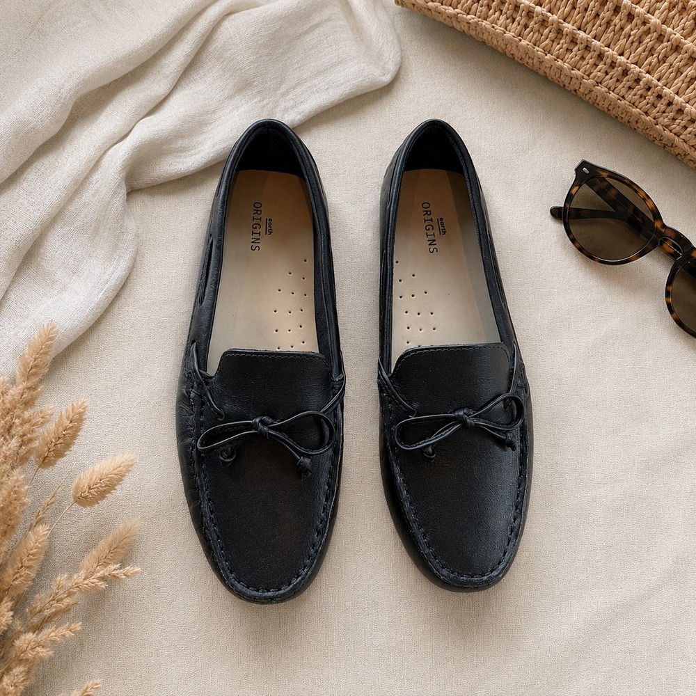 Earth Origins Monarch Black Leather Driving Moccasins Loafers 7003352WLEA 8
